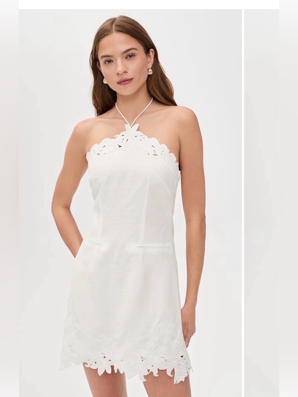 AMUR Lanie Dress - White Strapless Halter Lace-Trim Mini Dress